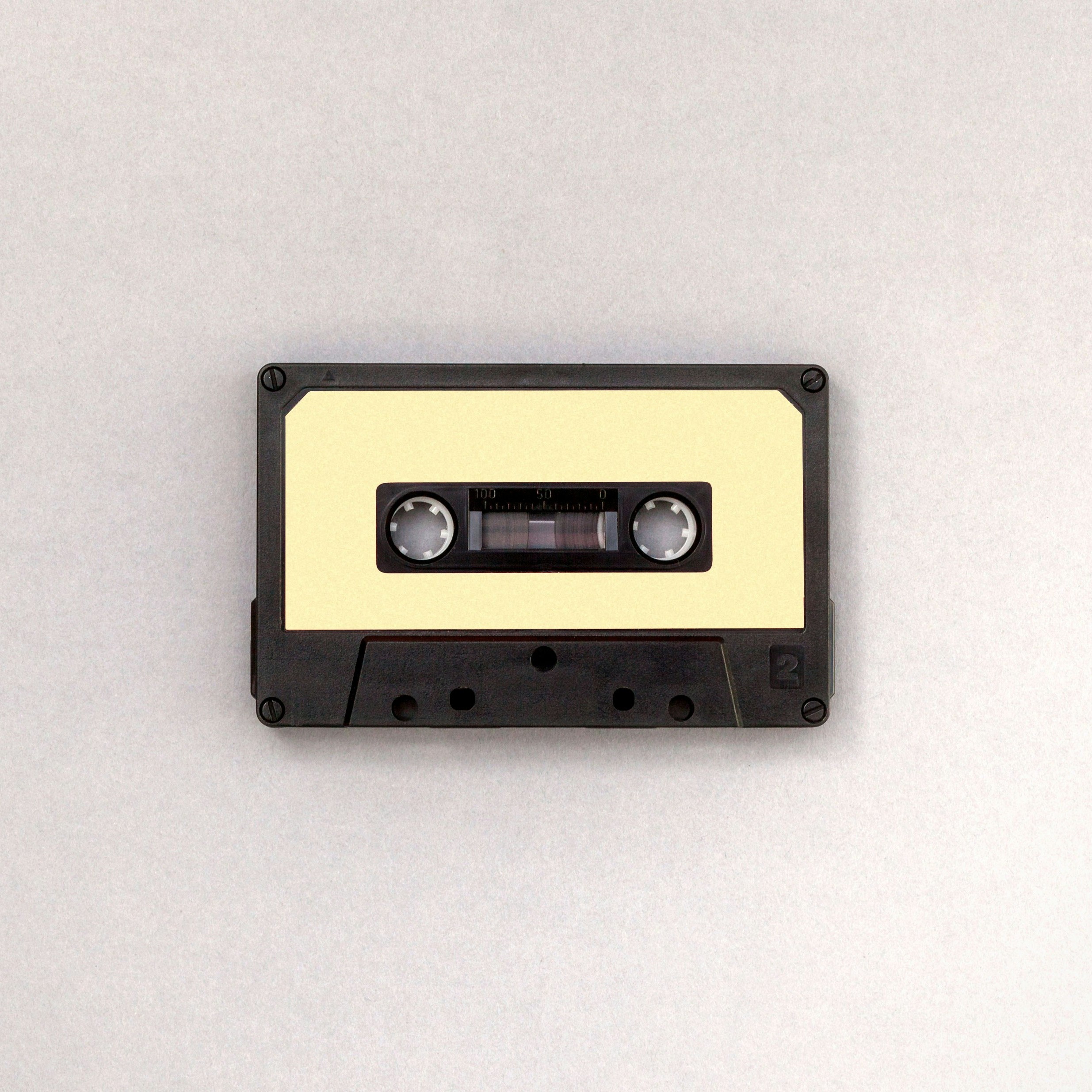 Cassette tape with white background.