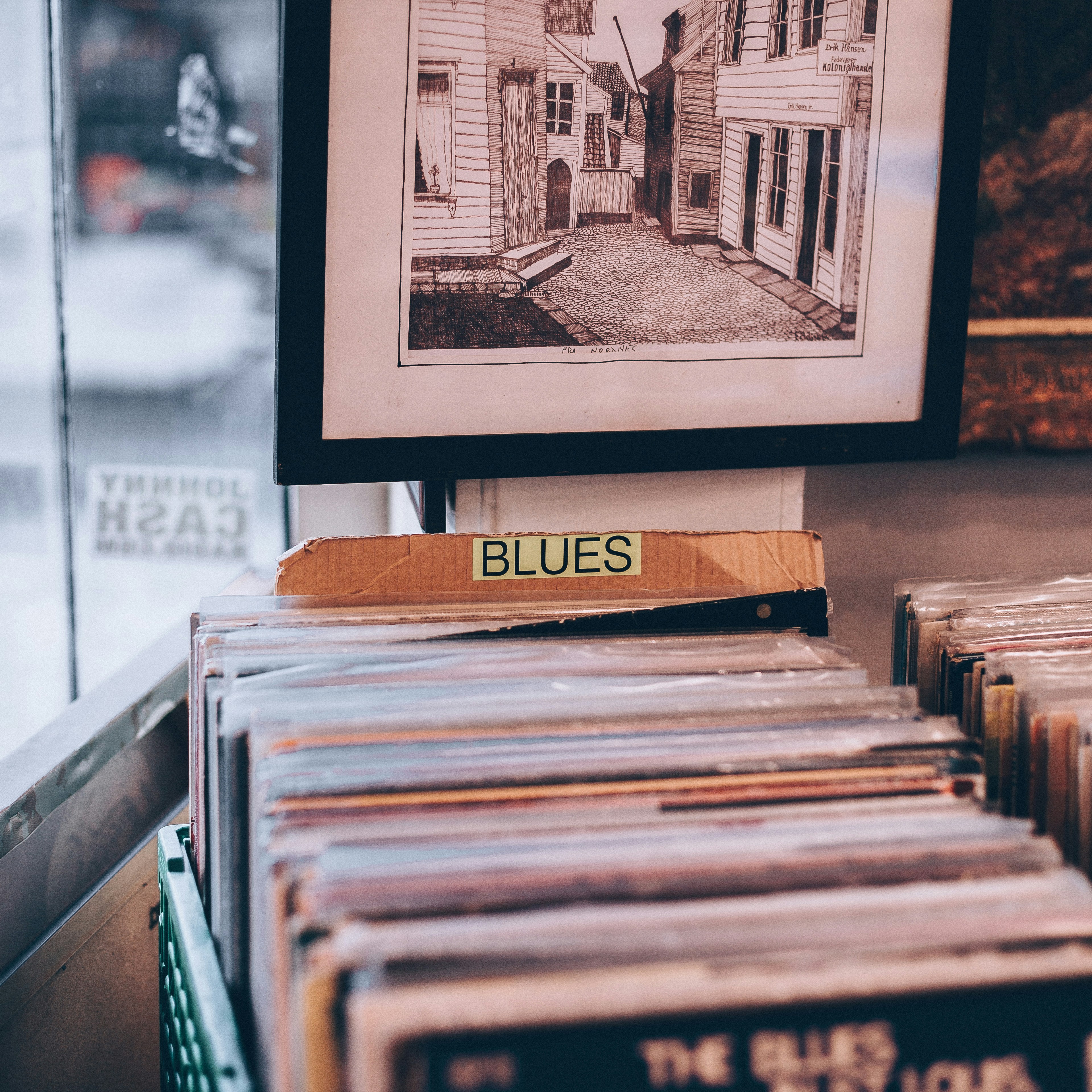 Vinyl albums in store.