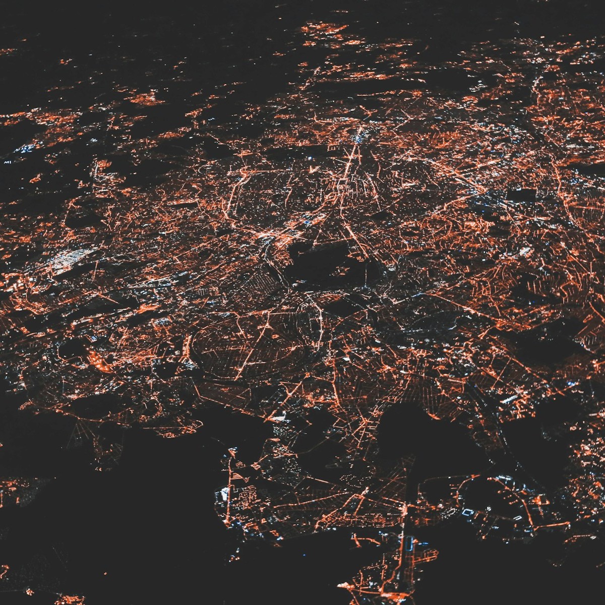 Picture of the earth at night with lights.